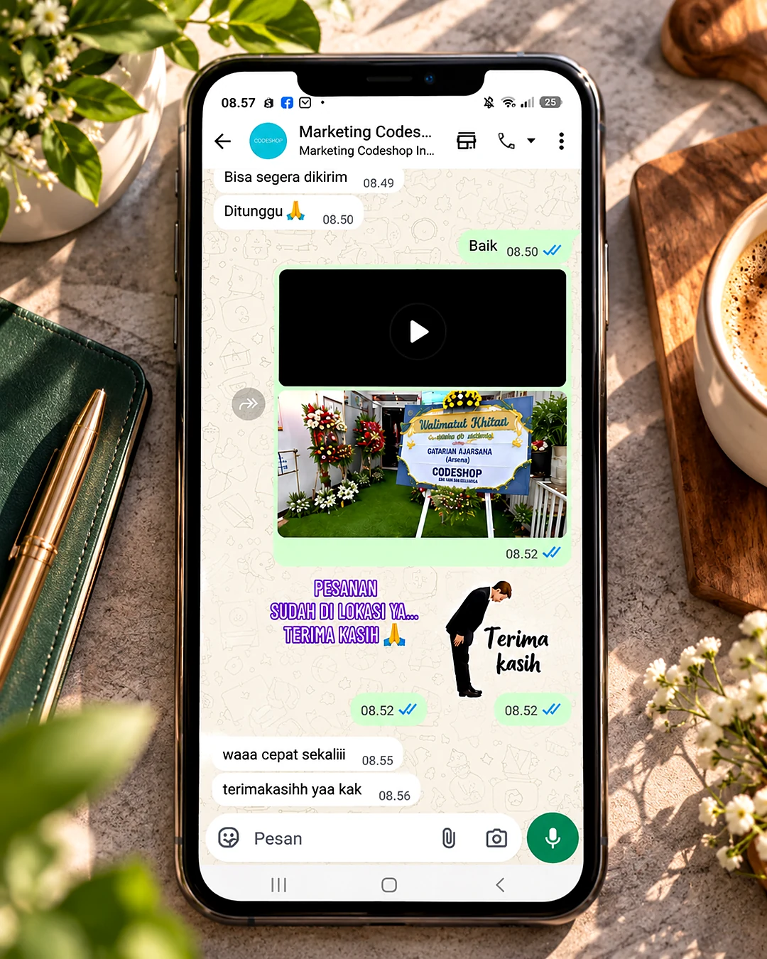 Testimoni pelanggan via WhatsApp - Bunga Papan Walimatul Khitan