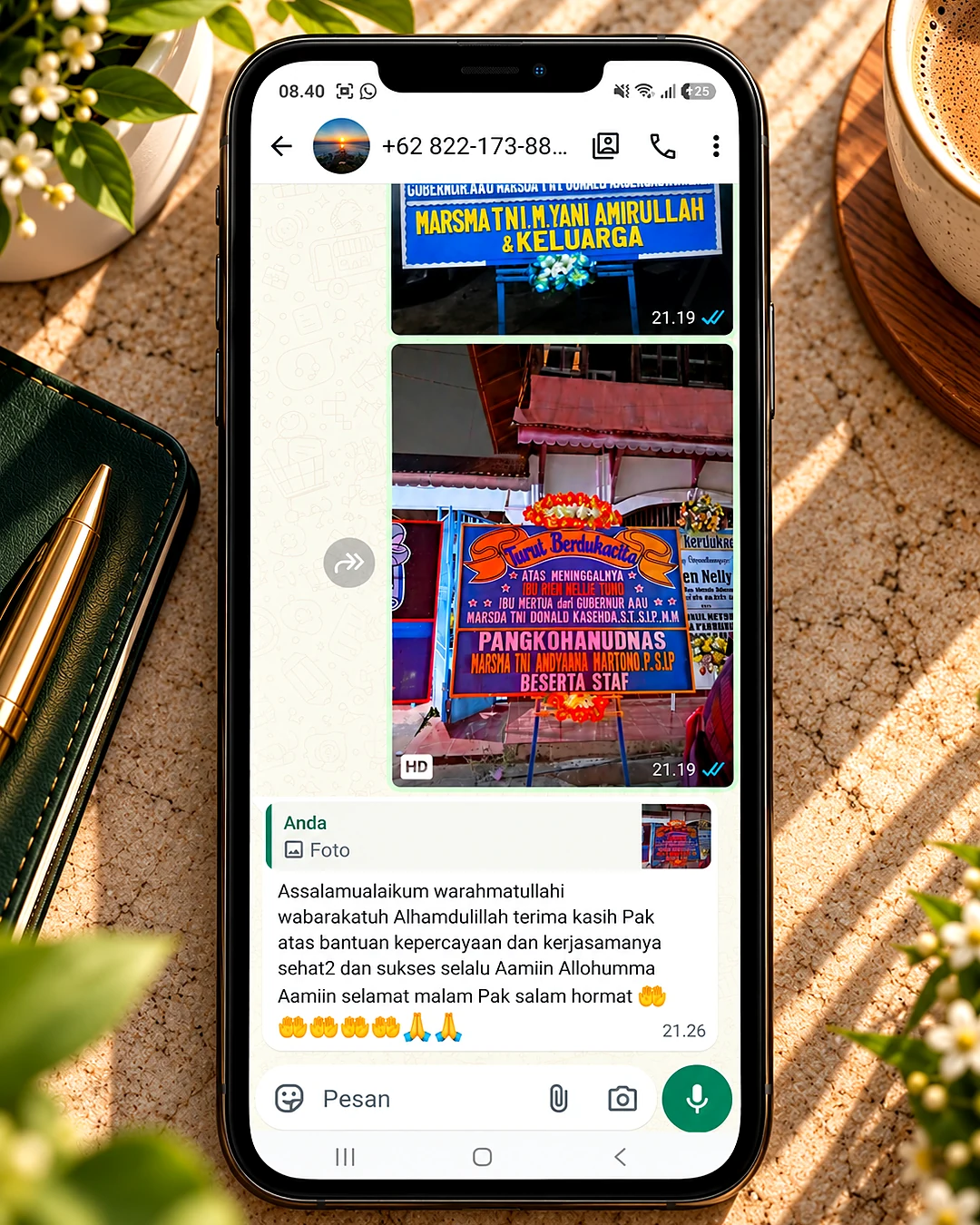 Testimoni pelanggan via WhatsApp - Bunga Papan Dukacita