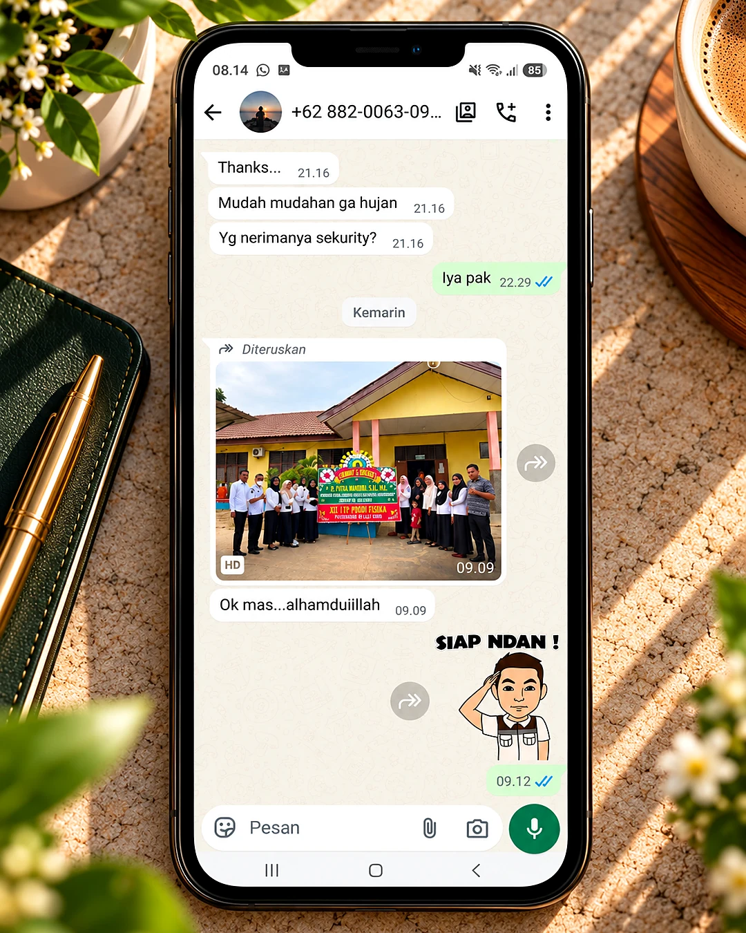 Testimoni pelanggan via WhatsApp - Bunga Papan Selamat dan Sukses