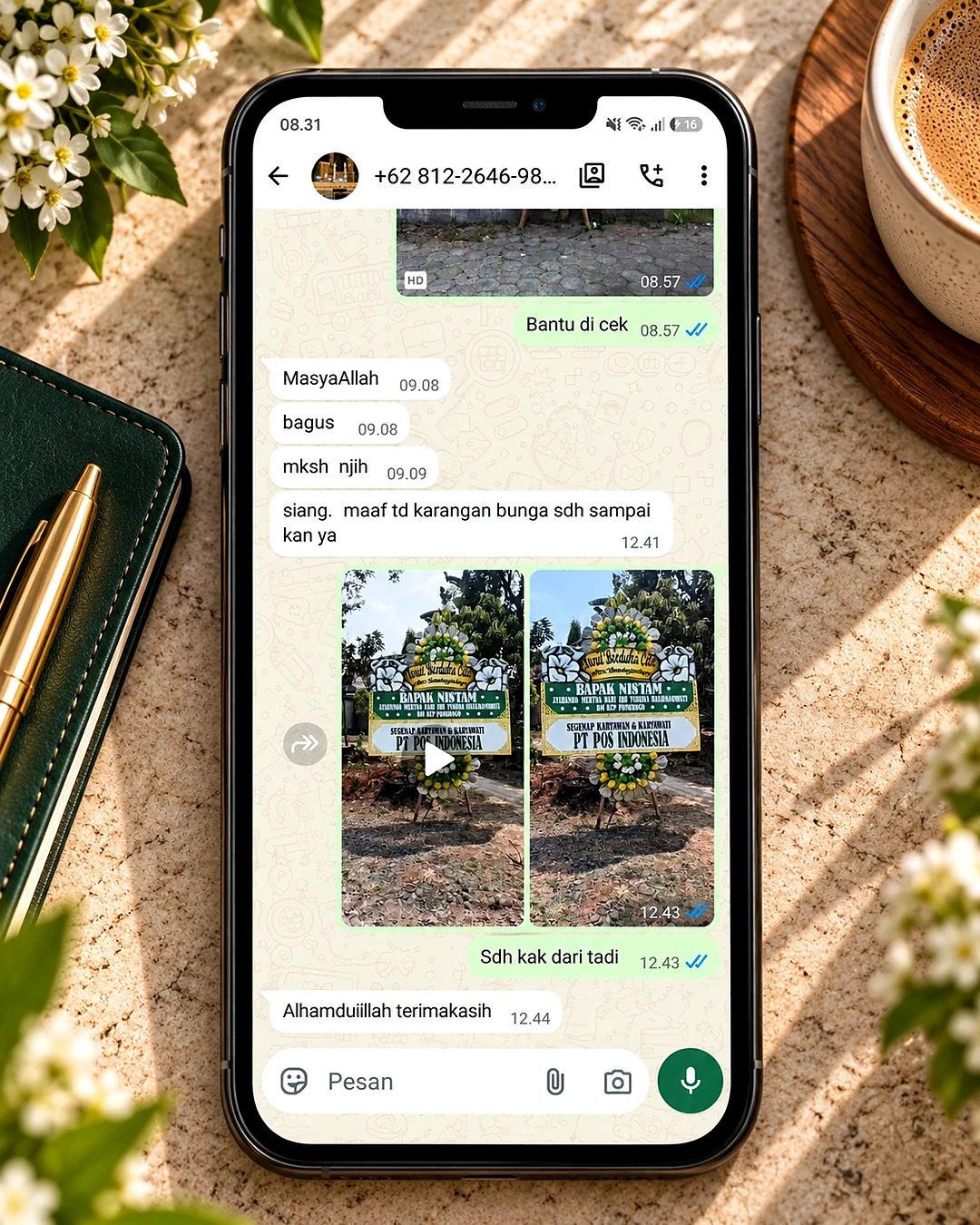 Testimoni pelanggan via WhatsApp - Bunga Papan Dukacita